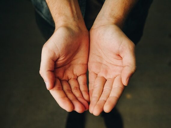 手のひらを両手並べている画像