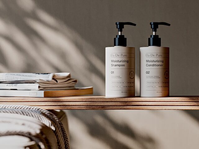 ヘアケア用品が板の上に置いてある画像