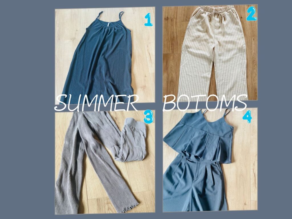 レディースの夏ボトムス4点がまとまっている画像