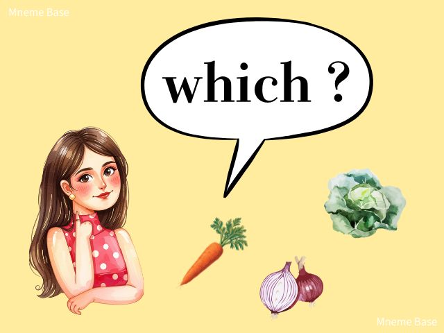 女性がwhich?と言っているイラスト画像