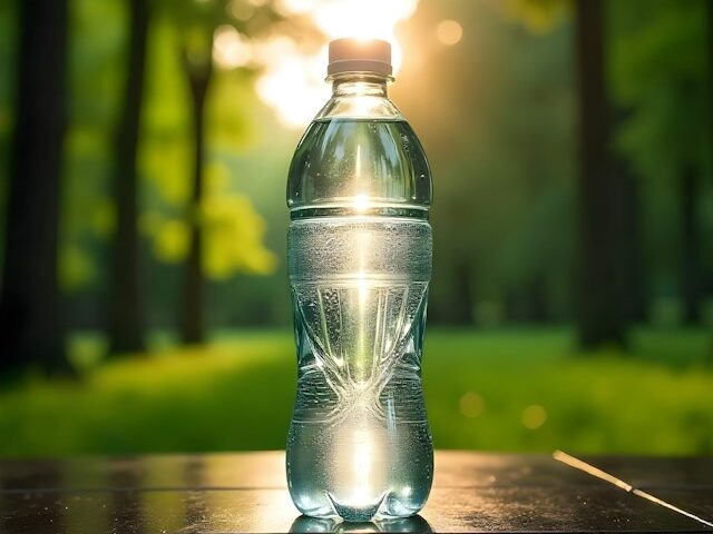 500mlの水が外の台に置いてある画像